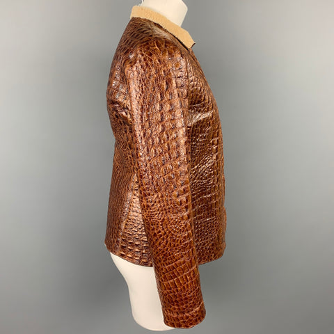 ARMANI COLLEZIONI Taille 6 Veste en cuir gaufré marron