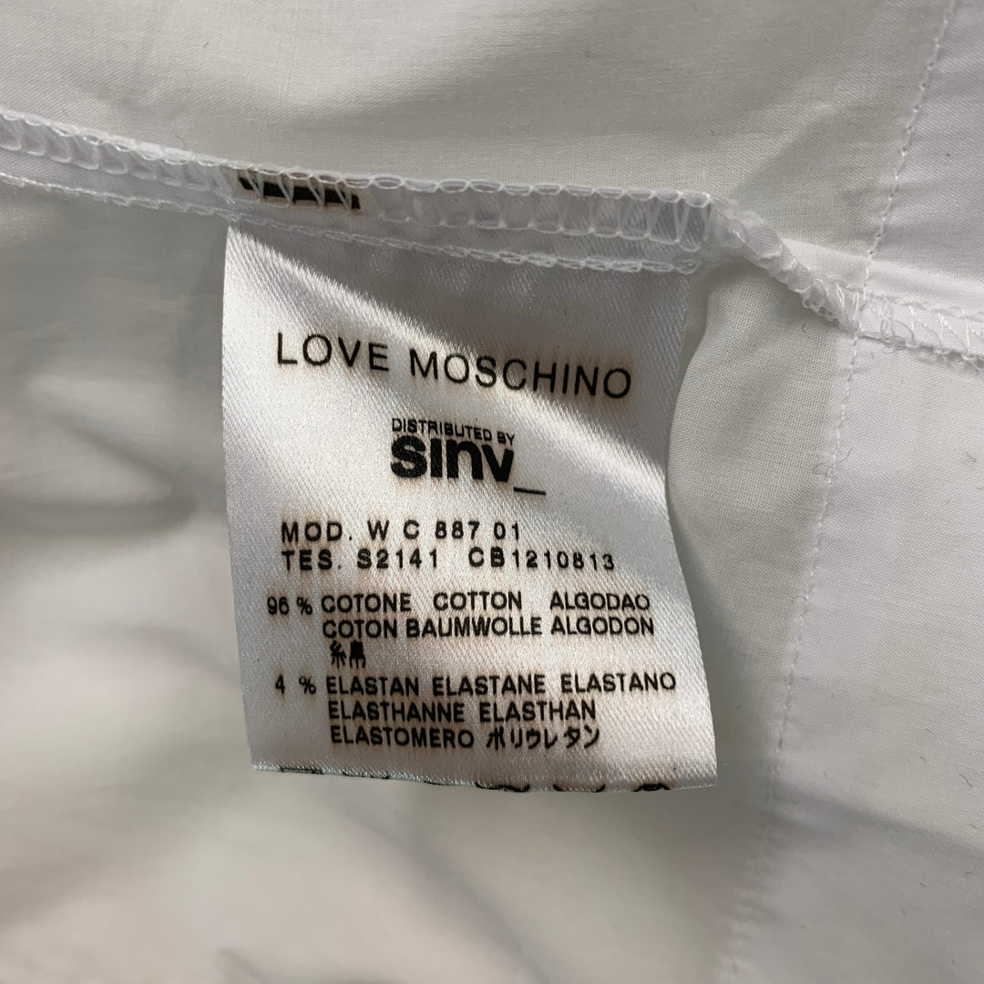 LOVE MOSCHINO Size 6 White Cotton / Elastane Buttoned Tie-belt Beads Blouse