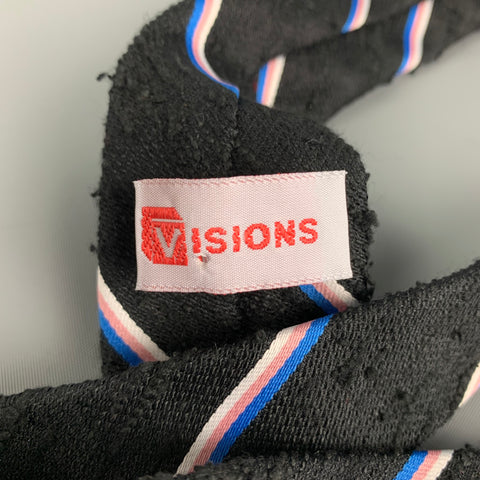 VISIONS Size One Size Black Diagonal Stripe Polyester Tie