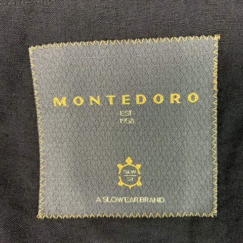 MONTEDORO Chest Size 44 Navy Blue Wool &  Flax Notch Lapel Sport Coat