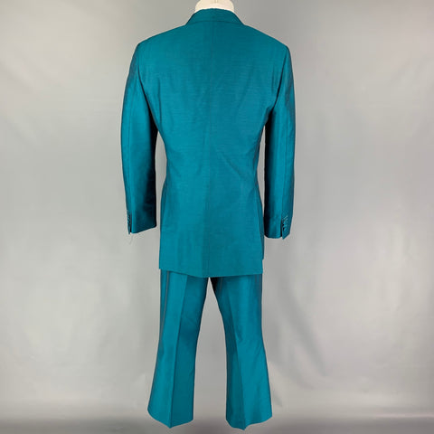 WILLIAM HUNT Savile Row Size 42 Teal Silk Peak Lapel Suit