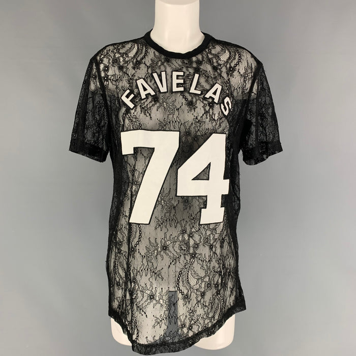 GIVENCHY Fall 2014 Size S Black White Favelas 74 Lace Crew-Neck T-Shirt