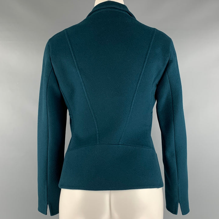 AKRIS Size 4 Blue Teal Cashmere Eye and Hook Jacket Blazer