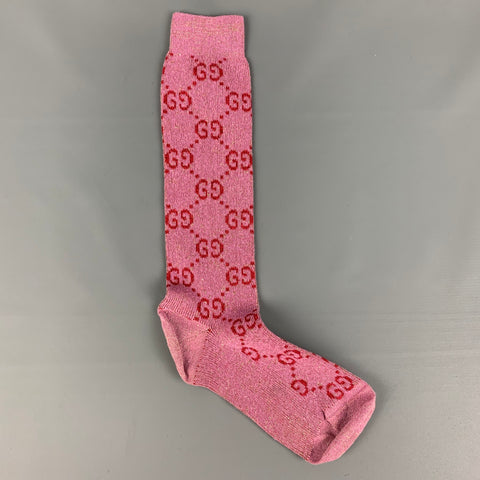 GUCCI Pink Red Monogram Cotton Blend Socks