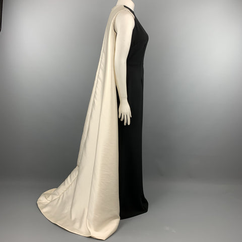 BIBHU MOHAPATRA Size 10 Black & White Silk Cape Train Back Sheath Gown