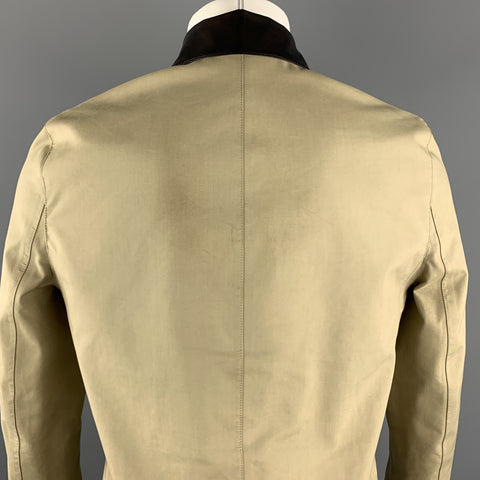 BALENCIAGA Size 38 Khaki Mixed Materials Coated Double Breasted Cotton Coat