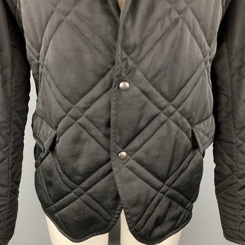LANVIN Size 40 Black Quilted Notch Lapel Snap Sport Coat