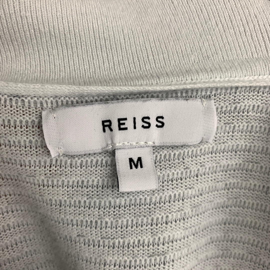 REISS Size M White & Grey Stripe Cotton Polo