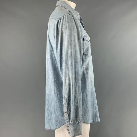 POLO by RALPH LAUREN Size XL Blue Chambray Cotton Western Long Sleeve Shirt