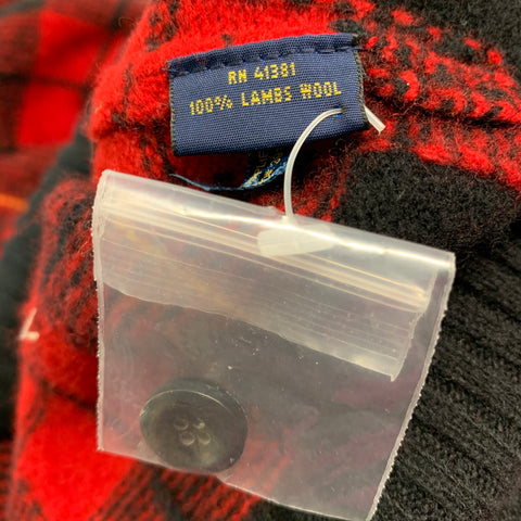 POLO by RALPH LAUREN Size XL Red Black Plaid Lambswool Shawl Collar Sweater
