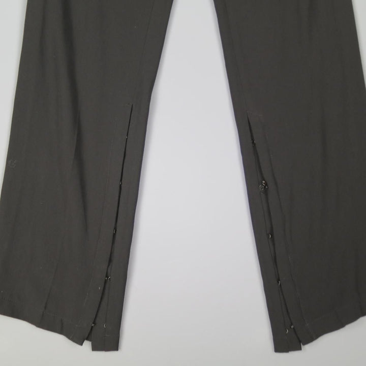 ANN DEMEULEMEESTER Size 8 Black Viscose/Wool Hook Eye Slit Dress Pants