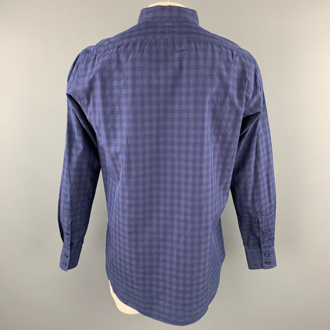 HAMILTON Size L Navy Checkered Cotton Button Down Long Sleeve Shirt