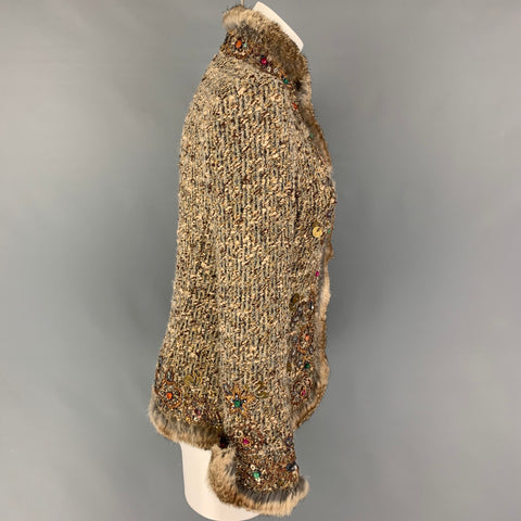 OSCAR DE LA RENTA Size 6 Taupe Wool Blend Embroidered Jacket