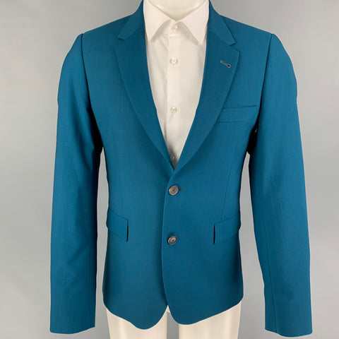 PAUL SMITH Talla 38 Abrigo deportivo con solapa de muesca de lana verde azulado
