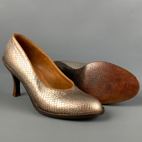 DRIES VAN NOTEN Size 8 Gold Snake Skin Round Toe Pumps