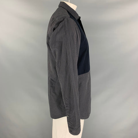 BURBERRY PRORSUM Size XL Grey Gingham Hidden Buttons Long Sleeve Shirt