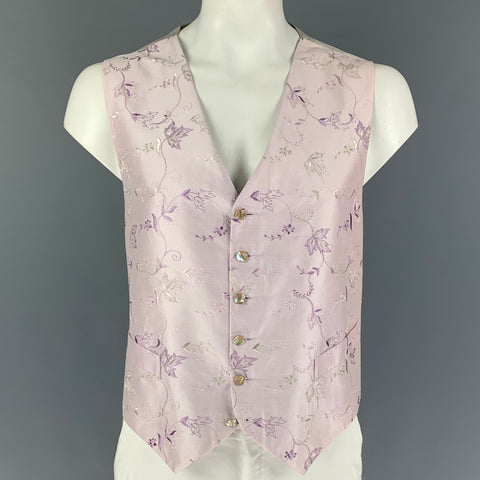 FAVOURBROOK Size 46 Lavender Embroidery Silk Buttoned Vest
