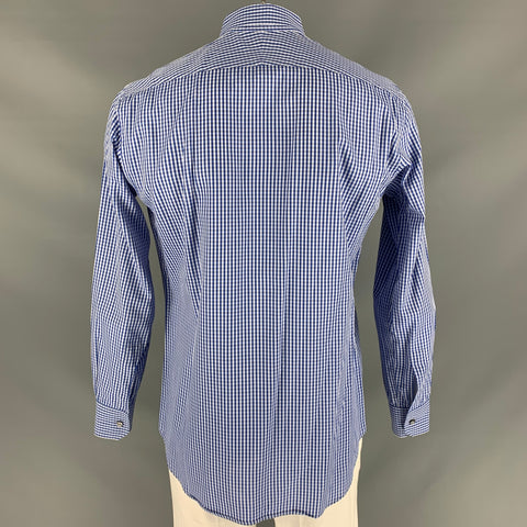 PAUL SMITH Size XL Blue & White Gingham Cotton Slim Fit Long Sleeve Shirt