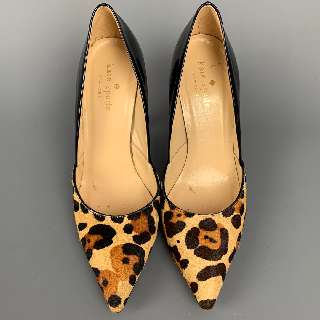 KATE SPADE Size 6 Black Patent Leather Leopard Print Calf Hair Pumps