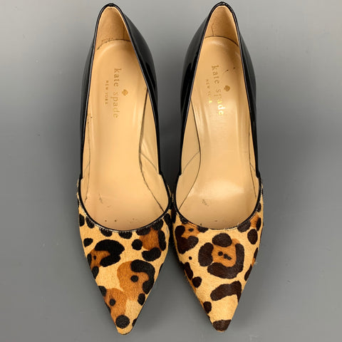 KATE SPADE Size 6 Black Patent Leather Leopard Print Calf Hair Pumps
