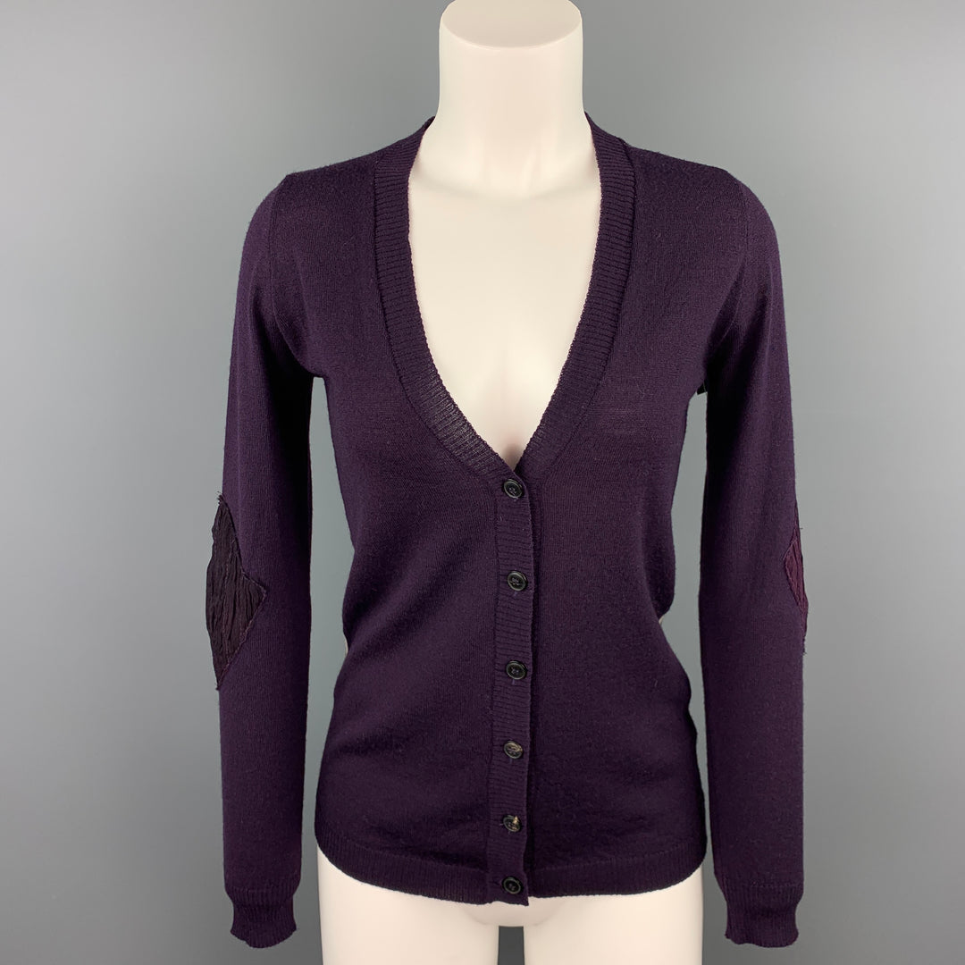 PERESTESO Taille 6 Cardigan tricoté violet en mélange de laine vierge Argyle