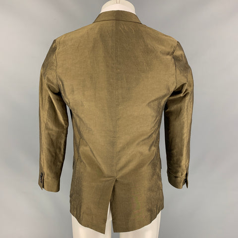 PAUL SMITH Size 38 Regular Olive Linen / Silk Peak Lapel Sport Coat