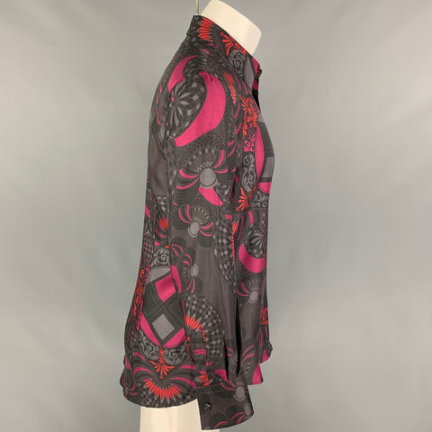 VERSACE COLLECTION Size S Dark Gray Magenta Print Silk Long Sleeve Shirt
