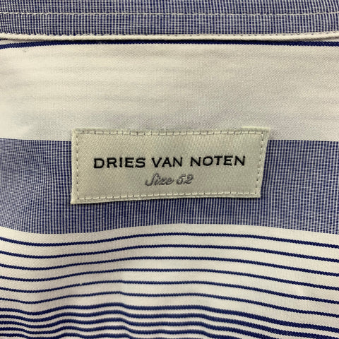 DRIES VAN NOTEN Size 42 Blue & White Stripe Short Sleeve Shirt