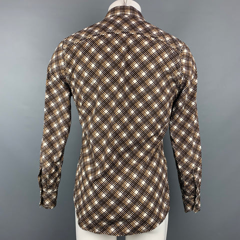 PRADA Size M Brown & White Plaid Cotton Button Up Long Sleeve Shirt