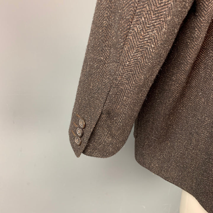DOLCE & GABBANA Size 40 Brown Herringbone Wool / Nylon Notch Lapel Oversized Coat
