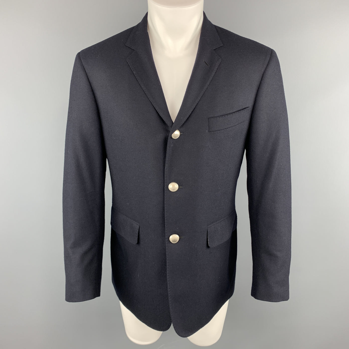 BLACK FLEECE Size 40 Navy Wool Notch Lapel Metal Buttons Sport Coat