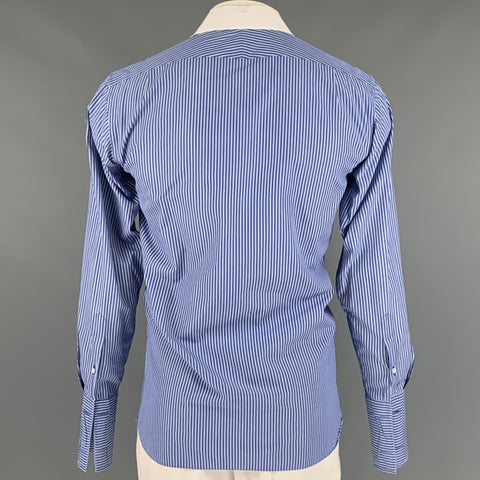 RALPH LAUREN Talla L Camisa de manga larga con puño francés de algodón a rayas blancas y azules