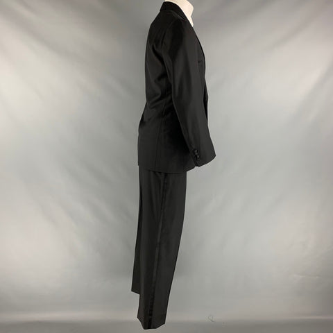 BATTISTONI Size 38 Black Solid Wool Peak Lapel Tuxedo