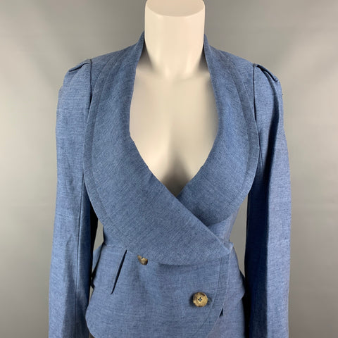 VIVIENNE WESTWOOD ANGLOMANIA Size 4 Blue Linen Blend Wide Collar Jacket