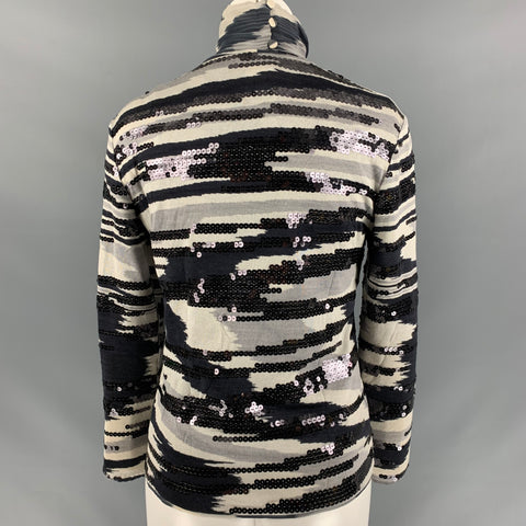 MISSONI Size 6 Black Grey Silk Sequined Turtleneck Dress Top