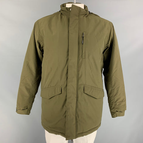 ORVIS Size M Olive Polyester Zip & Snaps Hooded Jacket