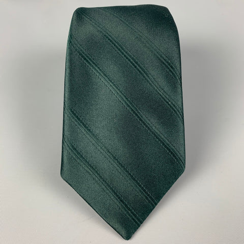TURNBULL & ASSER Hunter Green Diagonal Stripe Silk Satin Tie