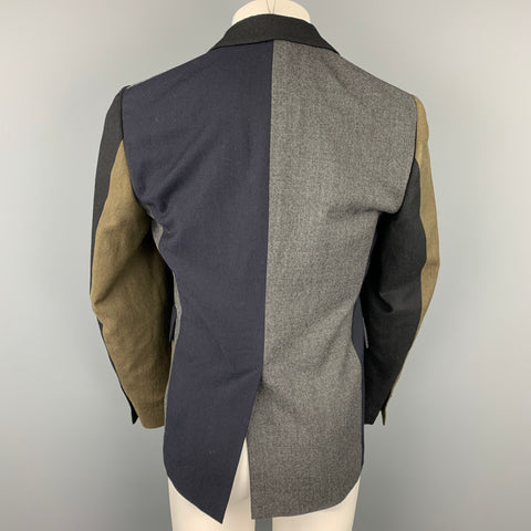 WOOSTER + LARDINI Size 38 Navy & Grey Color Block Wool Sport Coat