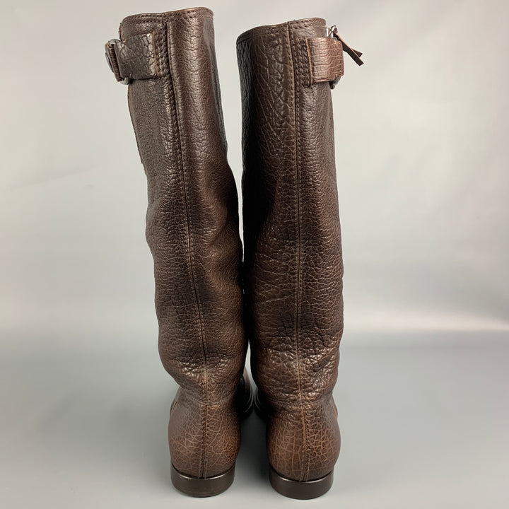 MIU MIU Size 7.5 Brown Pebble Grain Leather Boots