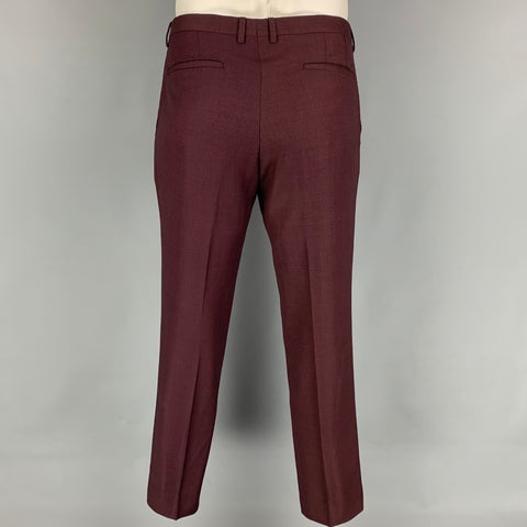 PAUL SMITH Kensington Fit Size 44 Regular Burgundy & Black Nailhead Wool Notch Lapel Suit