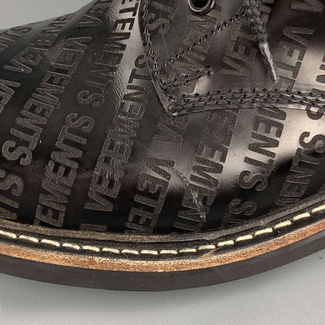 VETEMENTS Size 9 Black Logo Leather Lace Up Boots