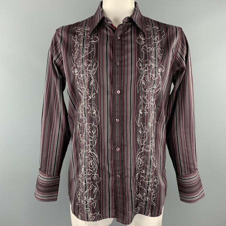 TWO A.M. Size L Burgundy Stripe Cotton Button Up Long Sleeve Shirt