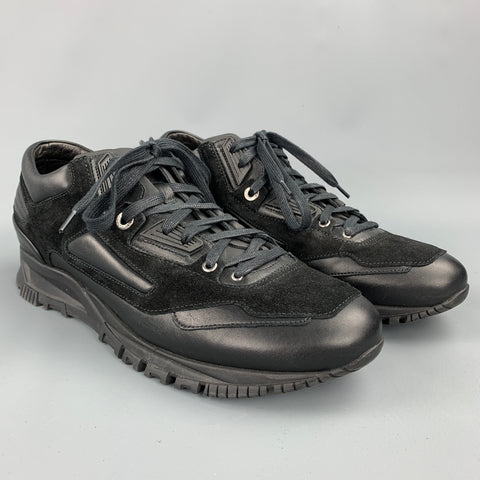 LANVIN Taille 10 Baskets à lacets en nylon noir à matériaux mélangés