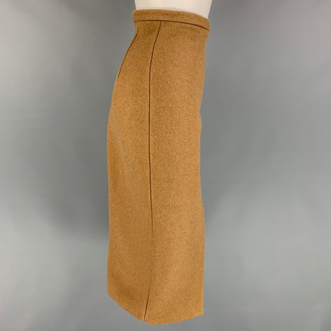 LAQUAN SMITH Falda de tubo con frente abierto y talle alto en mezcla de lana hervida color camel Talla XS
