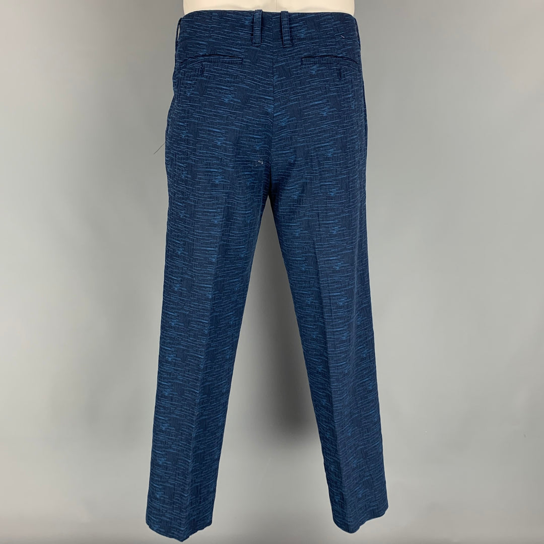 MR TURK Size 42 Navy & Blue Textured Cotton Single Breasted Suit