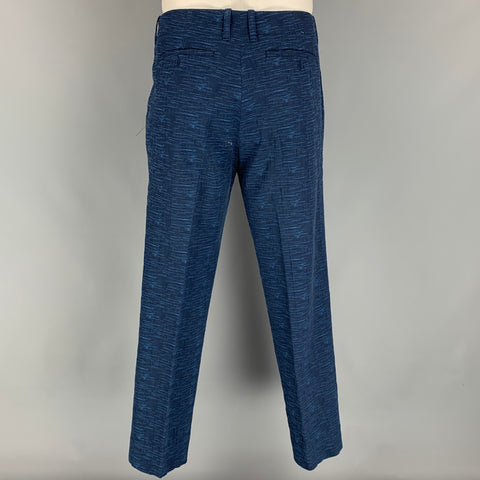 MR TURK Size 42 Navy & Blue Textured Cotton Single Breasted Suit
