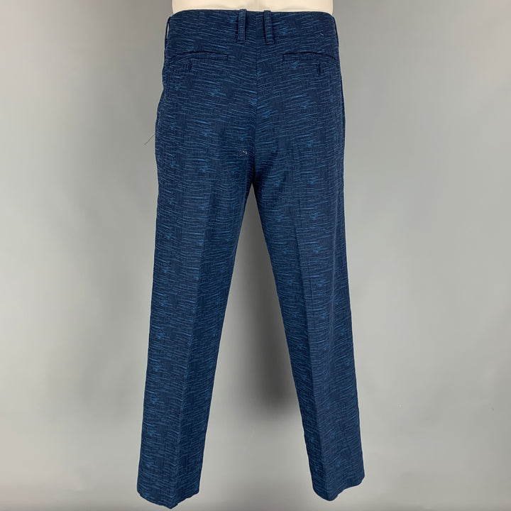 MR TURK Size 42 Navy & Blue Textured Cotton Single Breasted Suit