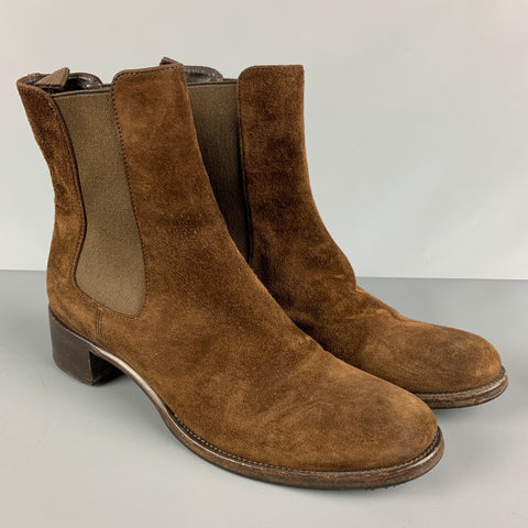 PRADA Botas Chelsea de ante marrón talla 8