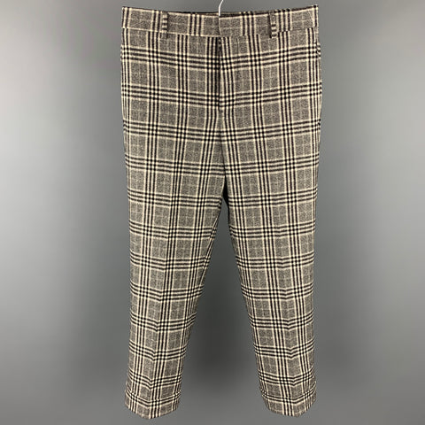 BLACK FLEECE Size 30 Black & White Plaid Wool / Cashmere Button Fly Dress Pants
