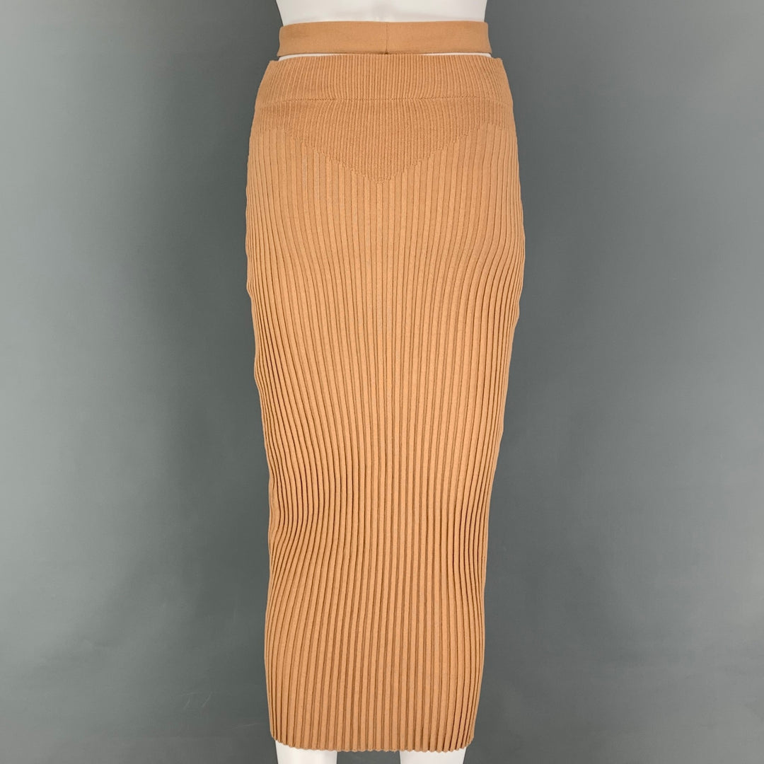 ANDREADA'MO Size S Tan Viscose Blend Ribbed Skirt Set